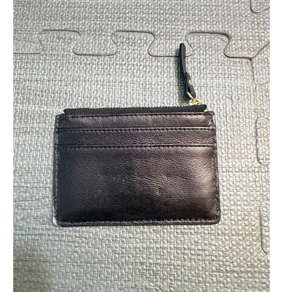 Kate Spade New York Black Purple Glitter Leather Card Holder Zip Wallet Slim